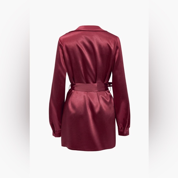 209. Micas Solid Tie Front Draped Cowl Neck Belted Mini Dress Small